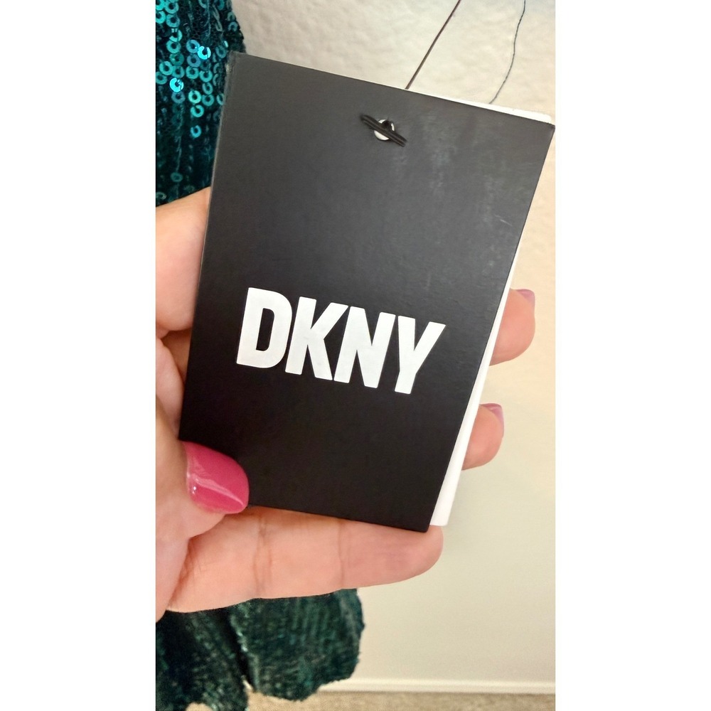 DKNY Mermaidcore Emerald Green Sequin V-Neck Wrap Front Mini Dress 14 - Picture 4 of 8